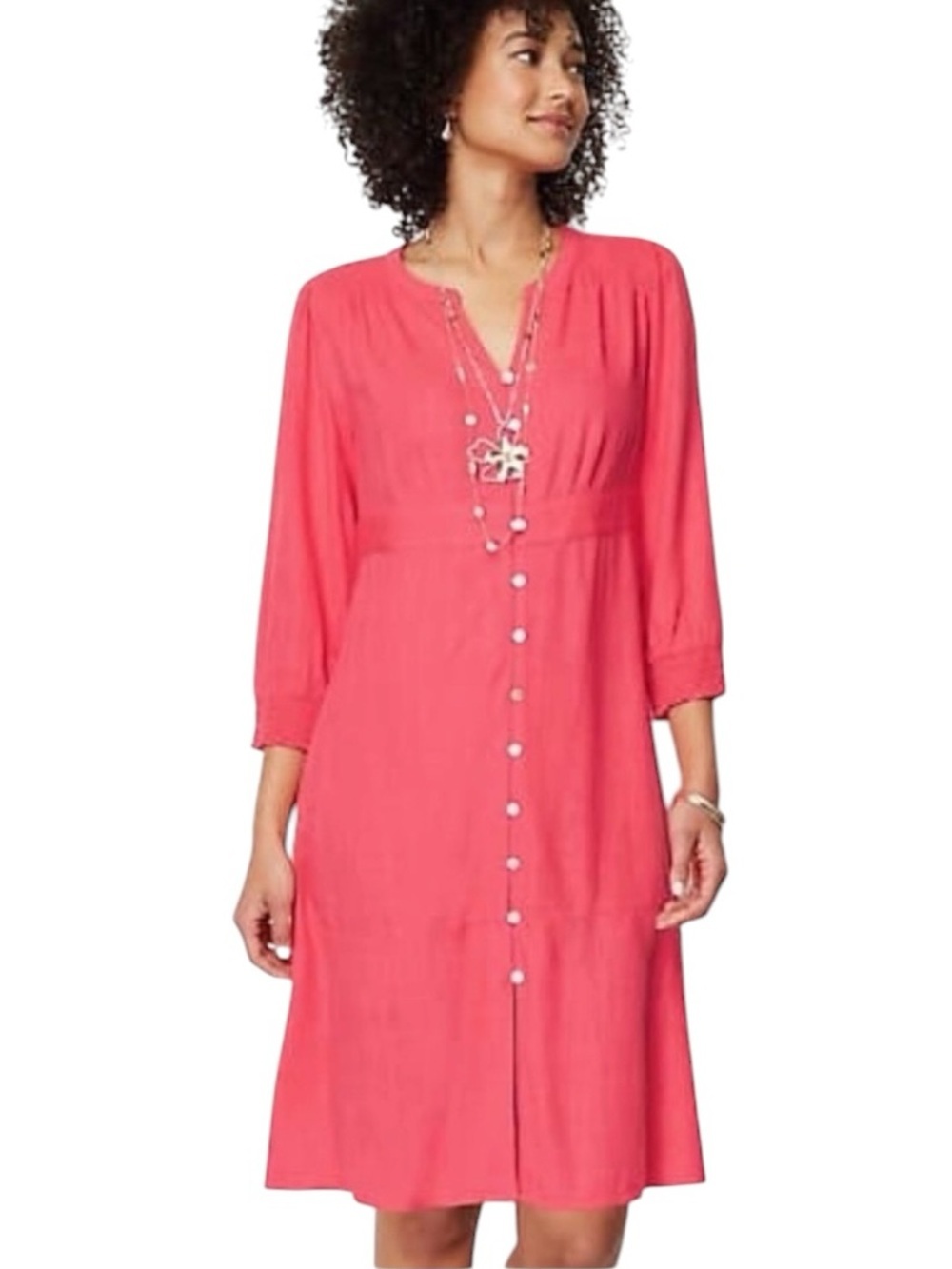 J. Jill - NWT Linen Blend Courtyard Dress Guava Pink Button Front Dress Sz M
